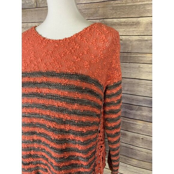 Free People XS Slub Knit Sweater Striped Coral - Picture 3 of 10